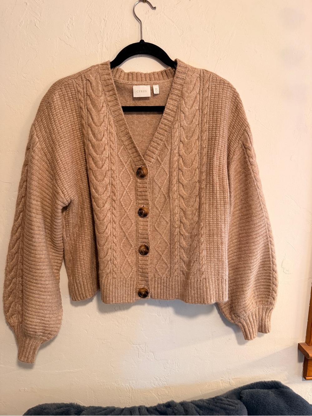 Cyrus Taupe Cable Knit Button-Front Sweater